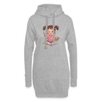 Kreatives Kinder-Kunstmotiv auf Kleidung - Hoodie-Kleid - Grau meliert - Vorne