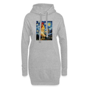 Poulet Coq Poulets Style Van Gogh Étoilé - Sweat-shirt à capuche long Femme - gris chiné - Devant
