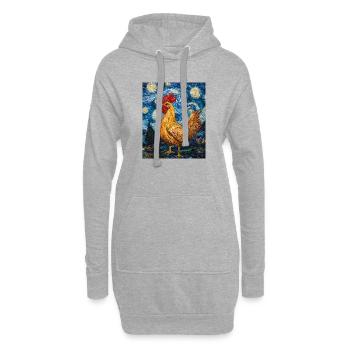 Poulet Coq Poulets Style Van Gogh Étoilé - Sweat-shirt à capuche long Femme - gris chiné - Devant