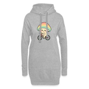Cycliste champignon ludique avec arc-en-ciel - Sweat-shirt à capuche long Femme - gris chiné - Devant
