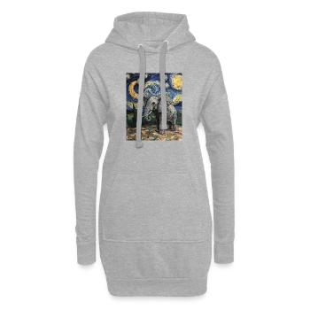 Éléphant Van Gogh Style Nuit étoilée - Sweat-shirt à capuche long Femme - gris chiné - Devant
