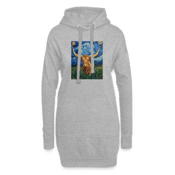 Longhorn vache vaches taureau van gogh nuit étoilée - Sweat-shirt à capuche long Femme - gris chiné - Devant