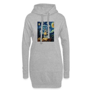 Souris mange du fromage Nuit étoilée à la Van Gogh - Sweat-shirt à capuche long Femme - gris chiné - Devant