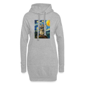 Souris mange du fromage Nuit étoilée à la Van Gogh - Sweat-shirt à capuche long Femme - gris chiné - Devant