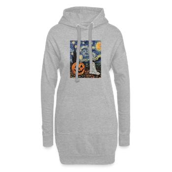 citrouille fantôme halloween van gogh style nuit étoilée - Sweat-shirt à capuche long Femme - gris chiné - Devant