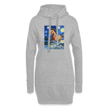 Cheval Chevaux Cavalier Style Van Gogh Nuit étoilée - Sweat-shirt à capuche long Femme - gris chiné - Devant