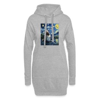 Requin Poisson Style Van Gogh Nuit étoilée - Sweat-shirt à capuche long Femme - gris chiné - Devant