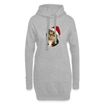 Chat Noël Hiver Chapeau Neige Hiver - Sweat-shirt à capuche long Femme - gris chiné - Devant