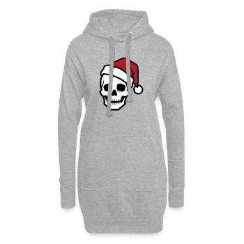 Gruseliges Skelett mit Weihnachtsmütze Biker Horro - Hoodie-Kleid - Grau meliert - Vorne