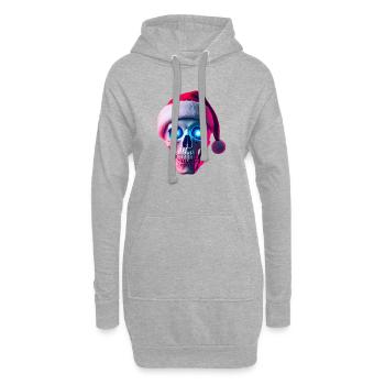 Neon-Schädel-Weihnachtsmann - Hoodie-Kleid - Grau meliert - Vorne