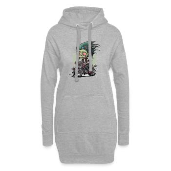 Motard zombie sur moto d’Halloween - Sweat-shirt à capuche long Femme - gris chiné - Devant