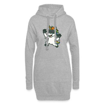 VR-Einhorn-Maskottchen mit Regenbogendetails - Hoodie-Kleid - Grau meliert - Vorne