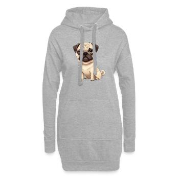 Süßer Mops mit Zwinkern Cartoon Hund Herrchen - Hoodie-Kleid - Grau meliert - Vorne