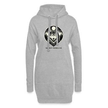 Hurleur de nuit - Loup en style gravure sur bois - Sweat-shirt à capuche long Femme - gris chiné - Devant