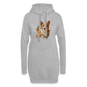 Corgi Artiste au Pinceau - Sweat-shirt à capuche long Femme - gris chiné - Devant