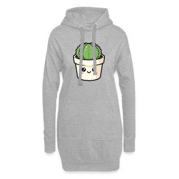 Kawaii-Kaktus im Topf - Hoodie-Kleid - Grau meliert - Vorne