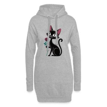 Chat à la chemise rose - Sweat-shirt à capuche long Femme - gris chiné - Devant