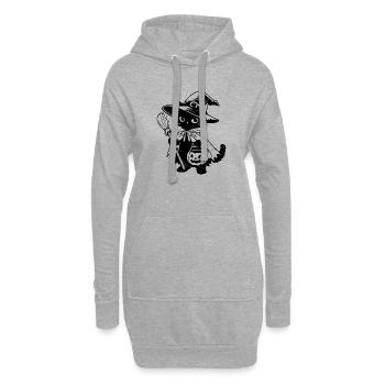 Schwarze Katze Hexe mit Besen und Kürbislaterne - Hoodie-Kleid - Grau meliert - Vorne
