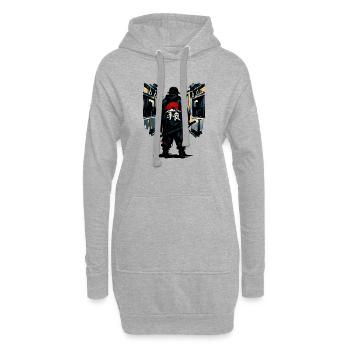 Ninja urbain avec Soleil Rouge - Sweat-shirt à capuche long Femme - gris chiné - Devant