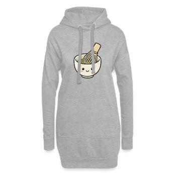 Süße Kawaii-Matcha-Schüssel mit Schneebesen - Hoodie-Kleid - Grau meliert - Vorne