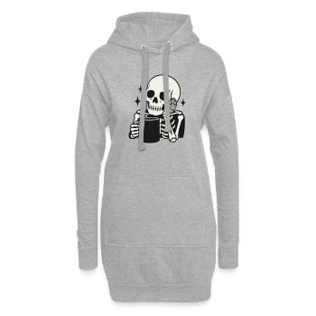 Lustiges Skelett, das Kaffeetasse hält Illustration - Hoodie-Kleid - Grau meliert - Vorne