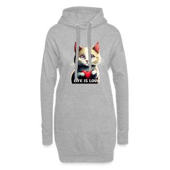 SAINT-VALENTIN CHAT COEUR LA VIE EST AMOUR - Sweat-shirt à capuche long Femme - gris chiné - Devant