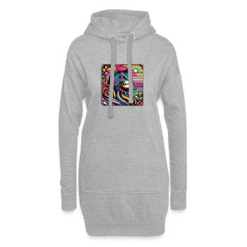Buntes dekoratives Katzenportrait - Hoodie-Kleid - Grau meliert - Vorne