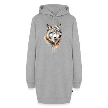 Loup gris aquarelle - Sauvage et libre - Sweat-shirt à capuche long Femme - gris chiné - Devant