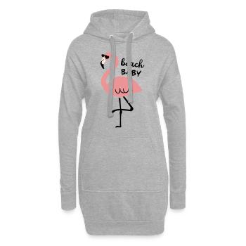 Flamingo mit Sonnenbrille und Spruch beach Baby - Hoodie-Kleid - Grau meliert - Vorne