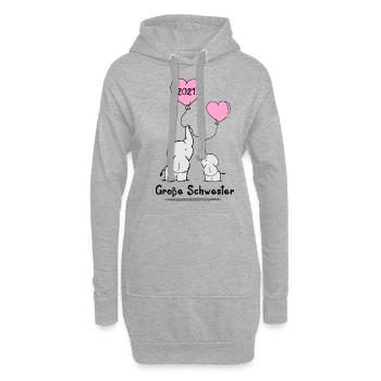 Große Schwester 2021 Elefanten - Hoodie-Kleid - Grau meliert - Vorne