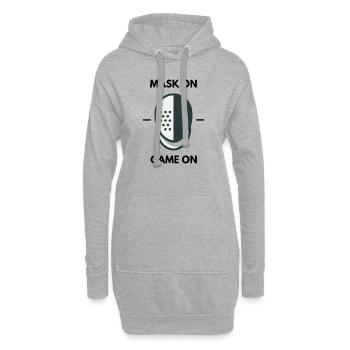 "Masque en place, jeu en marche", grand slogan - Sweat-shirt à capuche long Femme - gris chiné - Devant