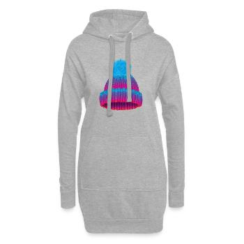 Bonnet coloré en tricot avec grand pompon - Sweat-shirt à capuche long Femme - gris chiné - Devant