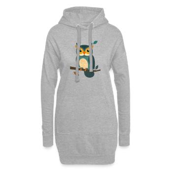 Weise Eule auf Ast – Charmantes Tierdesign - Hoodie-Kleid - Grau meliert - Vorne