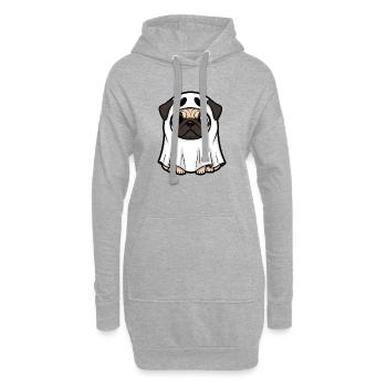 Drôle Halloween chien carlin fantôme dessin animé - Sweat-shirt à capuche long Femme - gris chiné - Devant