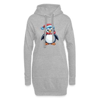 Pinguin mit Wintermütze und Schal - Hoodie-Kleid - Grau meliert - Vorne
