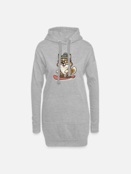 Shiba Inu Beim Snowboarden Mit Mütze Und Brille - Hoodie-Kleid - Grau meliert