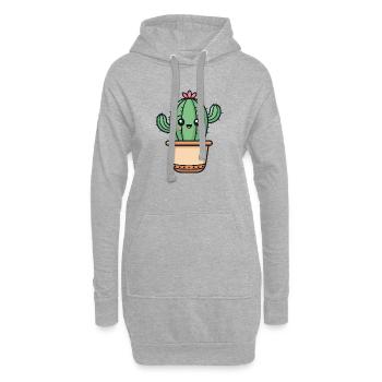 Kawaii-Kaktus im Topf - Hoodie-Kleid - Grau meliert - Vorne