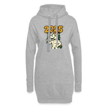 Einhorn hält 2025 Ballons Neujahrskunst - Hoodie-Kleid - Grau meliert - Vorne