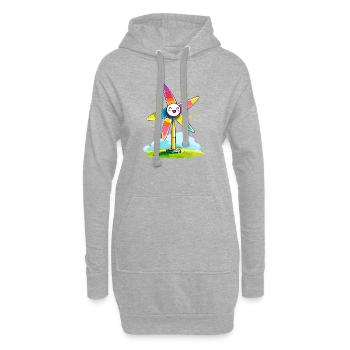 Regenbogenwindmühle Lächeln - Hoodie-Kleid - Grau meliert - Vorne