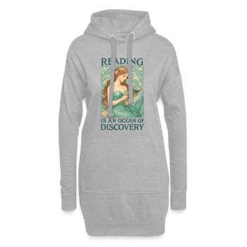 Lesende Meerjungfrau im Ozean der Bücher - Hoodie-Kleid - Grau meliert - Vorne