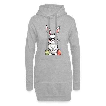 Cooler Osterhase - Hoodie-Kleid - Grau meliert - Vorne