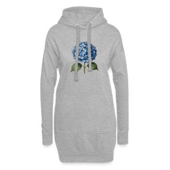 Illustrationsstich einer blauen Hortensie - Hoodie-Kleid - Grau meliert - Vorne