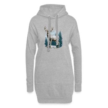 Cerf avec bois - Sweat-shirt à capuche long Femme - gris chiné - Devant