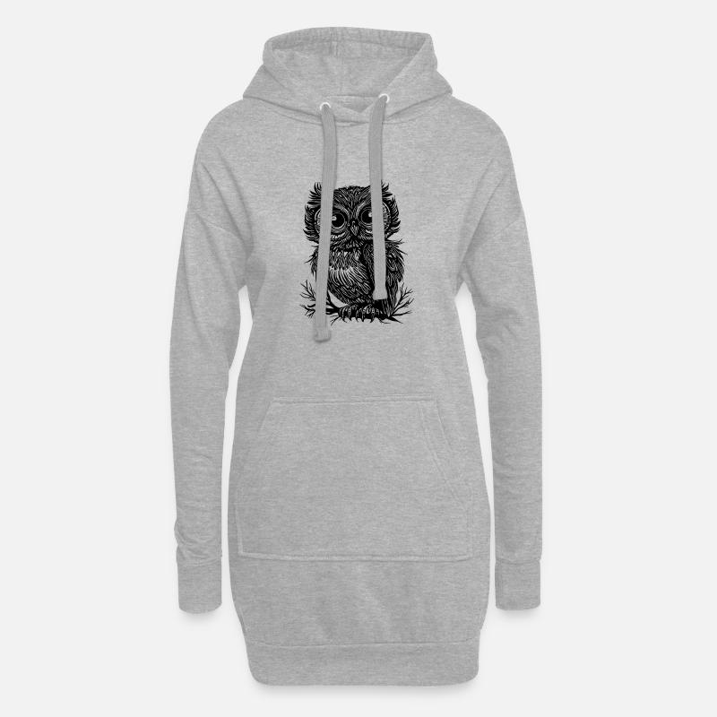Große Augen Wald Eule auf einem Ast - Hoodie-Kleid - Grau meliert