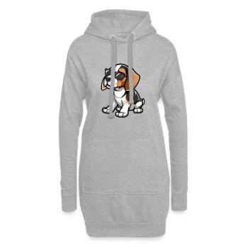 Beagle Hund - Hoodie-Kleid - Grau meliert - Vorne