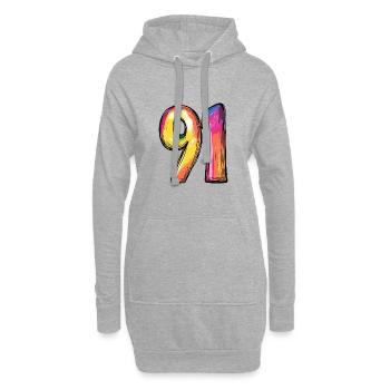 91 Symbole numérique - Sweat-shirt à capuche long Femme - gris chiné - Devant