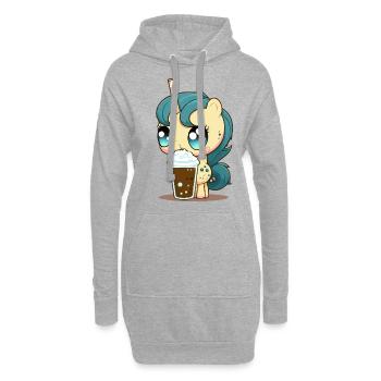 Einhorn trinkt Bubble Tea Kawaii Anime - Hoodie-Kleid - Grau meliert - Vorne