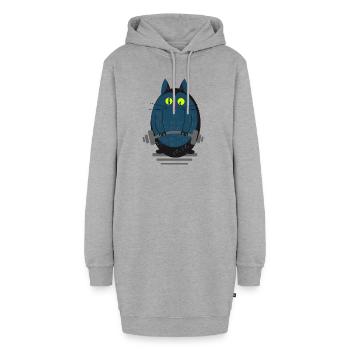 Katze als Gewichtheber - Hoodie-Kleid - Grau meliert - Vorne