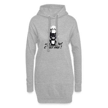 ici le chef c'est moi ! humour chat chef cuisine - Sweat-shirt à capuche long Femme - gris chiné - Devant