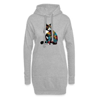 Chat - Sweat-shirt à capuche long Femme - gris chiné - Devant